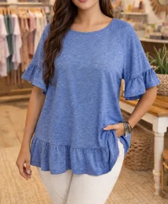 Blue Ruffled Blouse