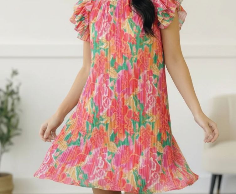 Floral Print Accordion Style Dress