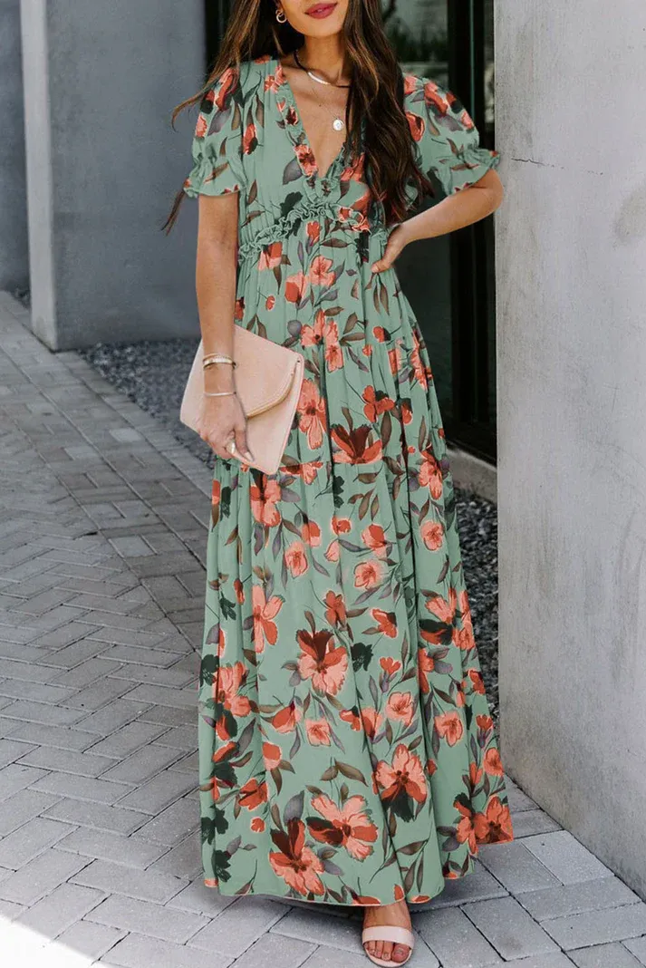 Floral Frilled Maxi Dress