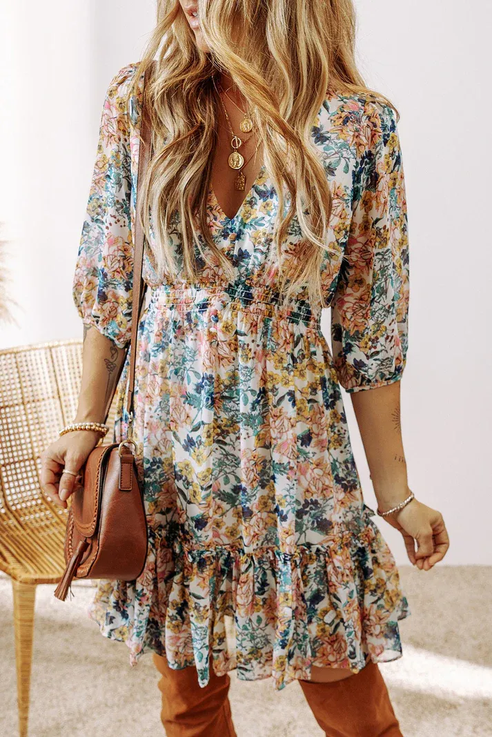 Floral V Neck Dress