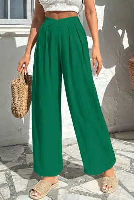 Green Textured Loose Pants