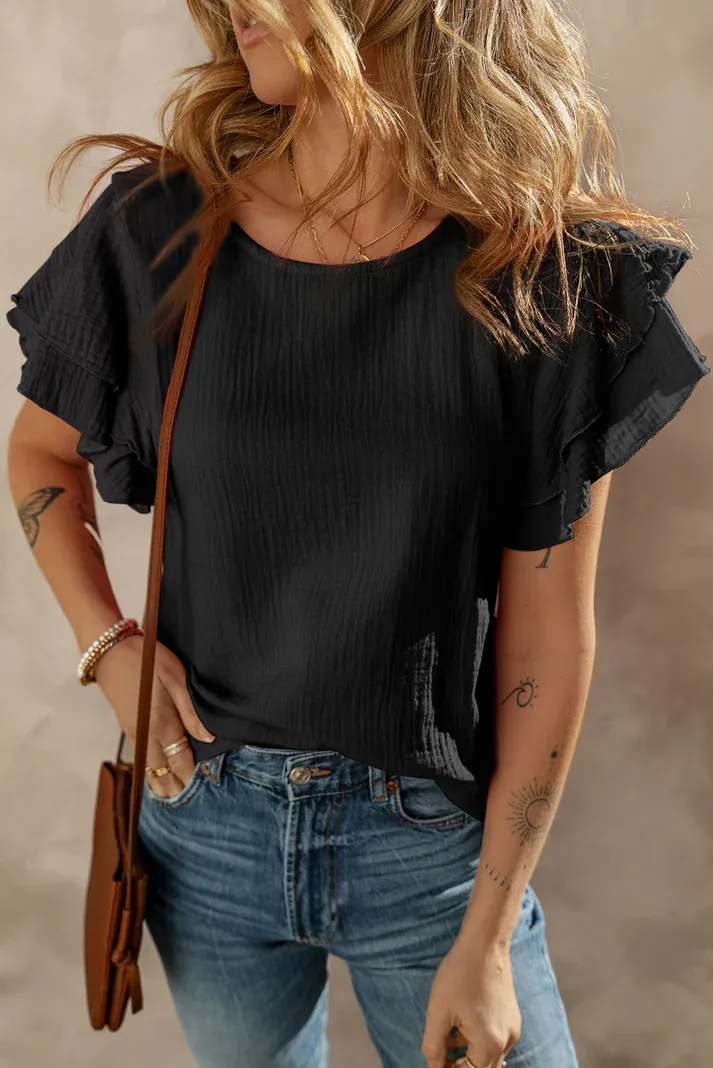 Crinkled Ruffle Blouse