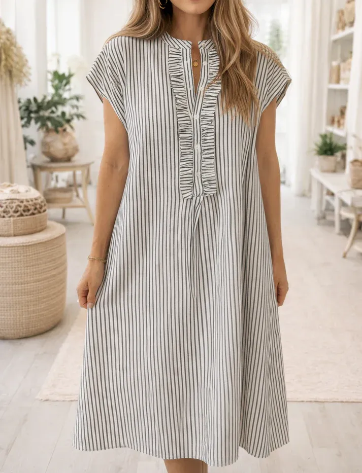 Black Stripe Frilled Dress