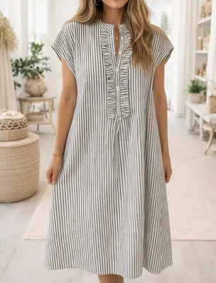 Black Stripe Frilled Dress