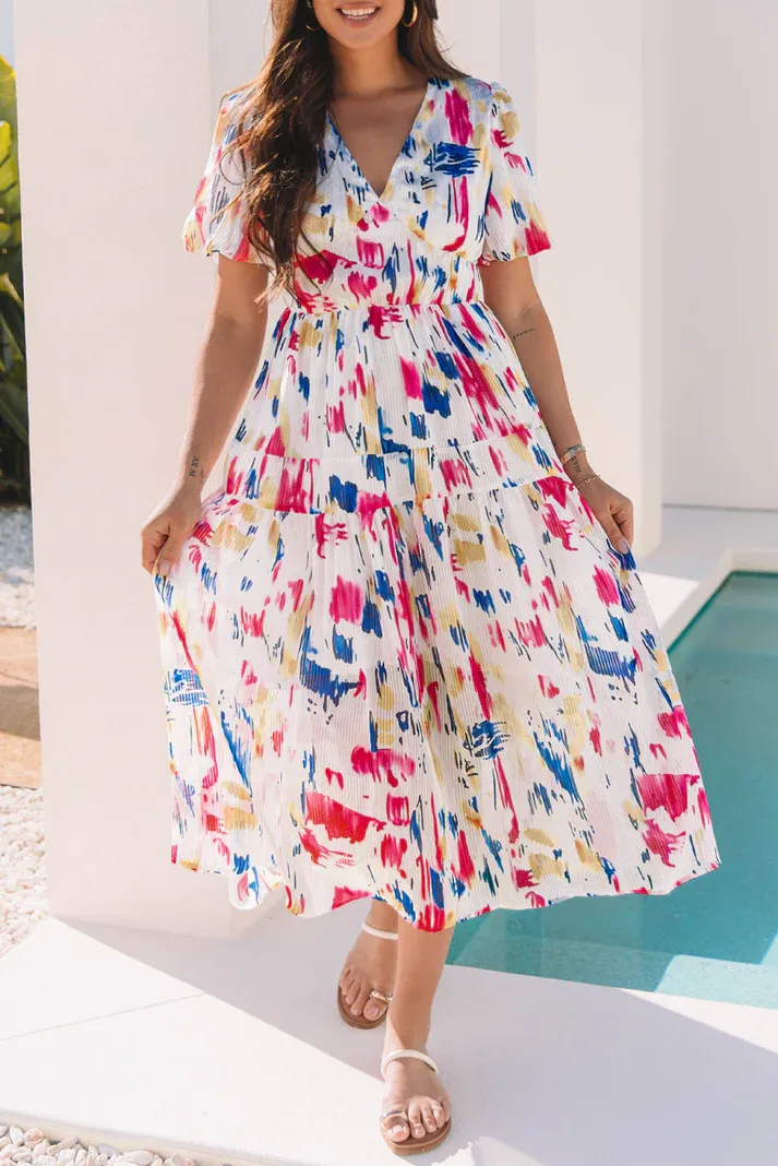 Abstract Tiered Maxi Dress