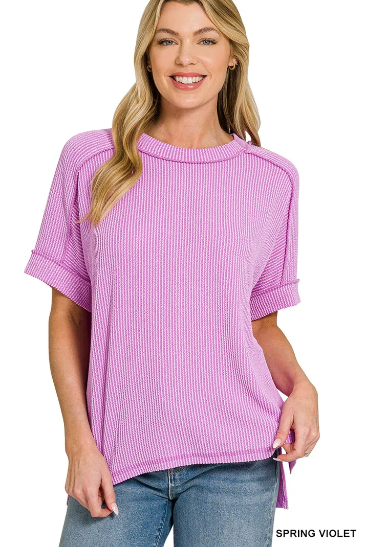 Raised Rib-Cuff Sleeve Top