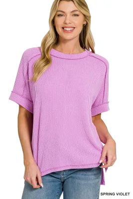 Raised Rib-Cuff Sleeve Top