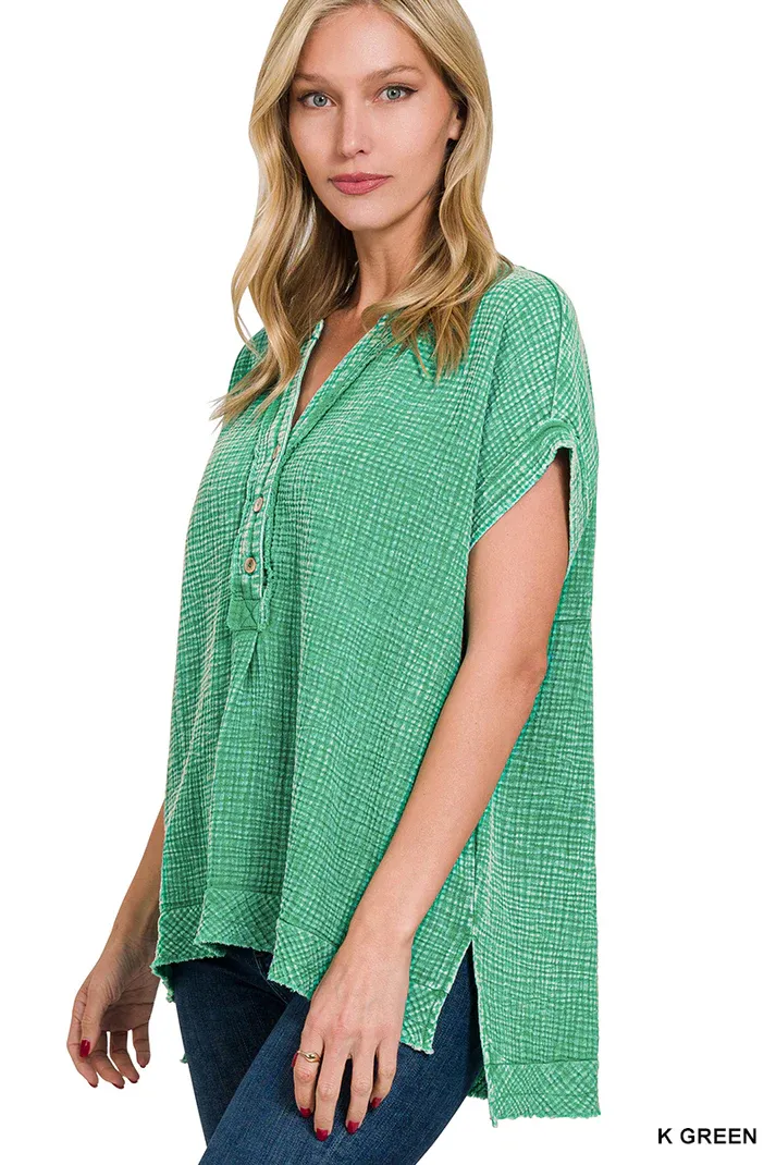 Double-Gauze Henley Top
