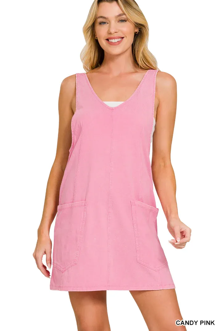 Acid Washed Overall Mini Dress