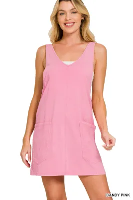 Acid Washed Overall Mini Dress