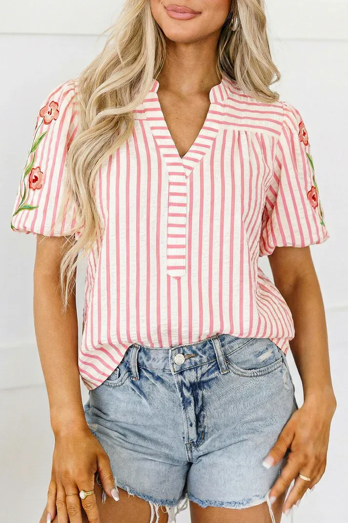 Pink Stripe Floral Blouse