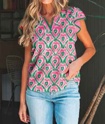 Green Abstract Polo Blouse