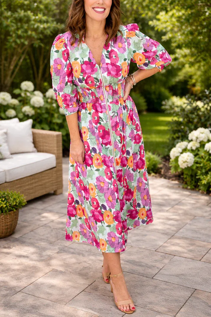 Rose Vibrant Floral Dress