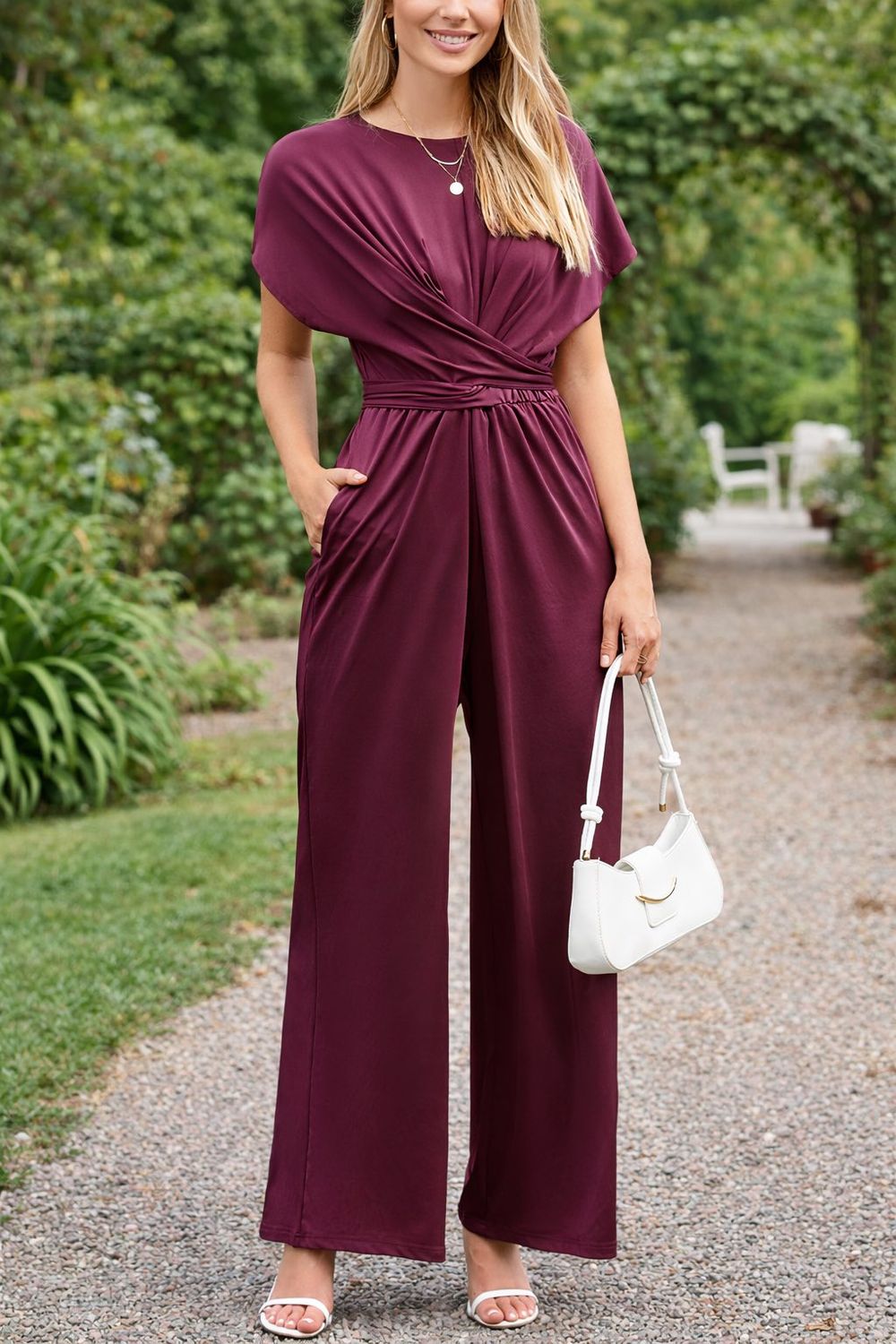 Burgundy Knot Waist Jumpsuit