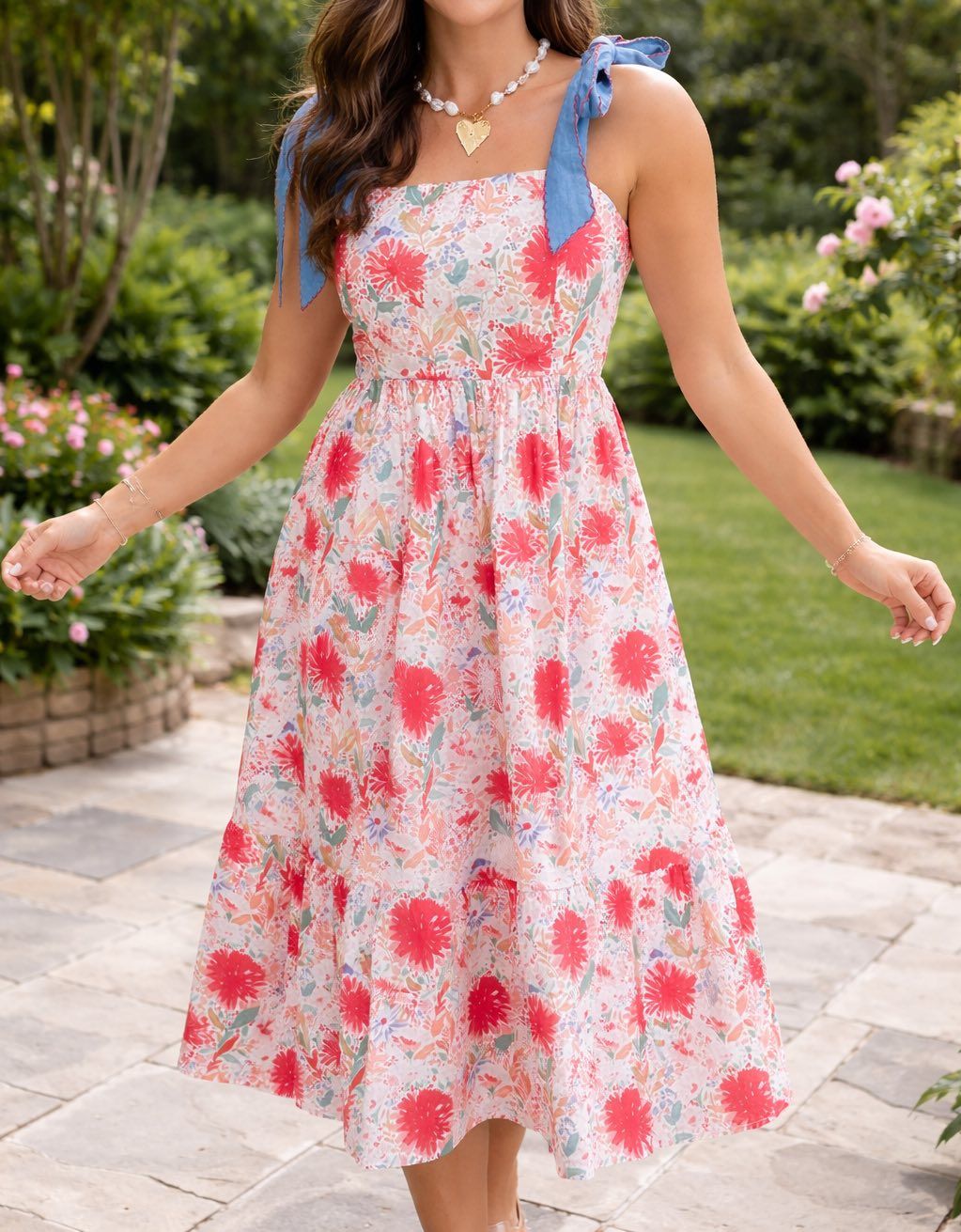 Floral Denim Knot Dress