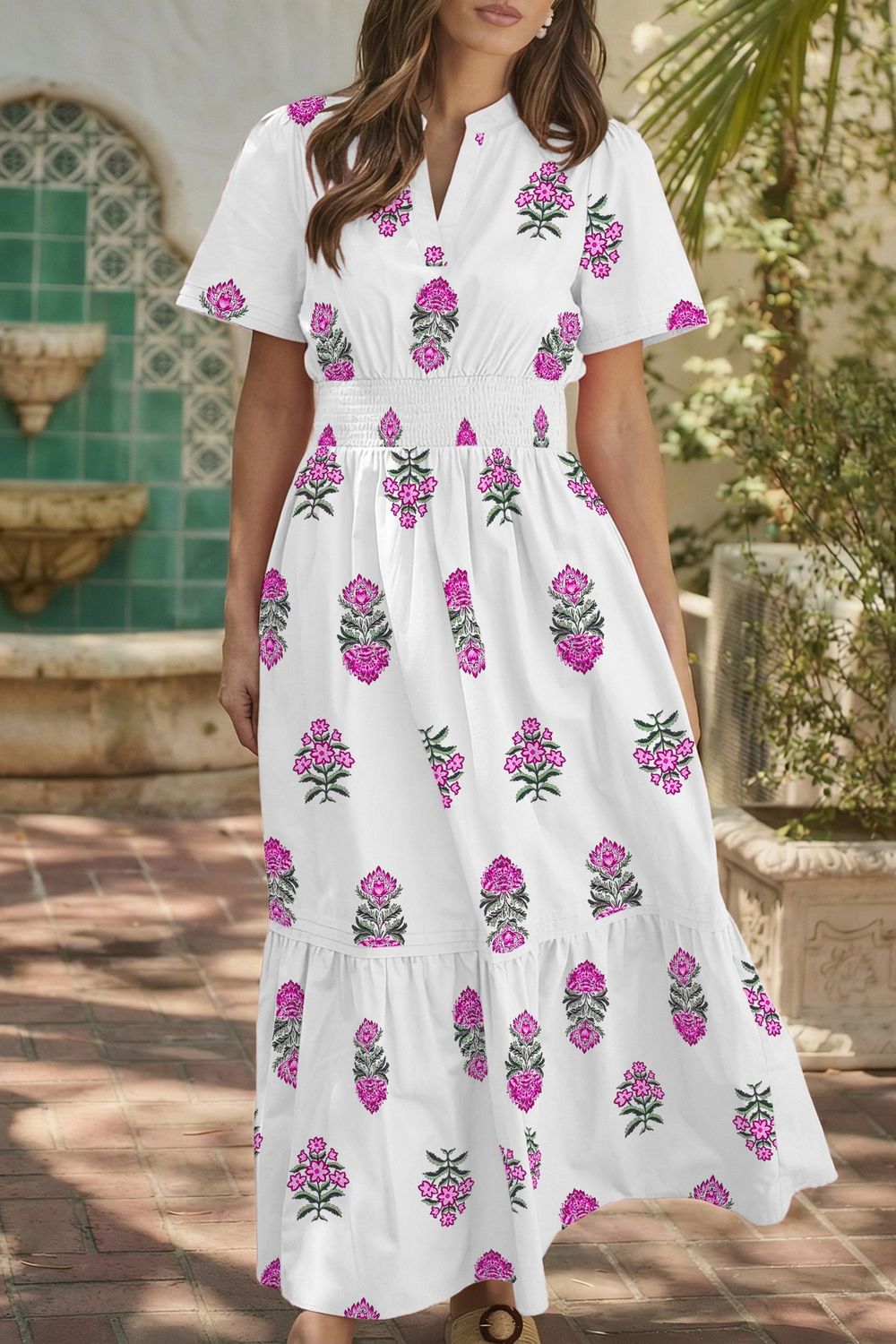 White Floral Ruffle Dress