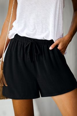 Black Loose Elastic Linen Shorts