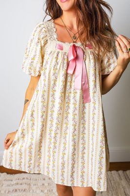 Floral Lace Trim Bow Dress