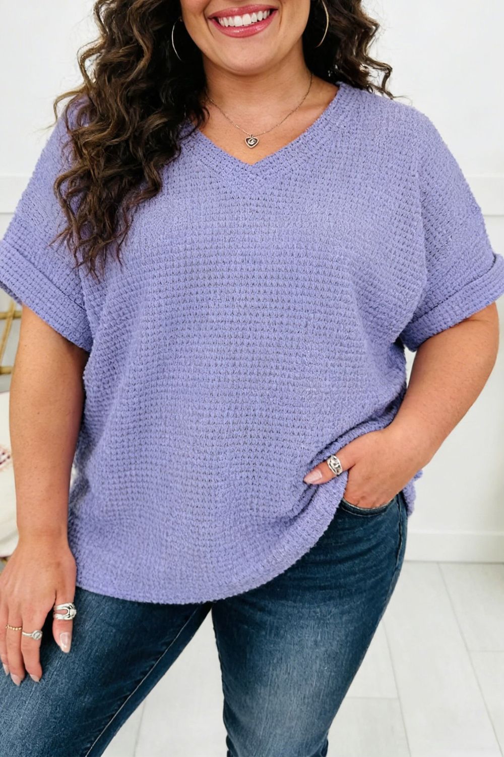 V Neck Waffle Top