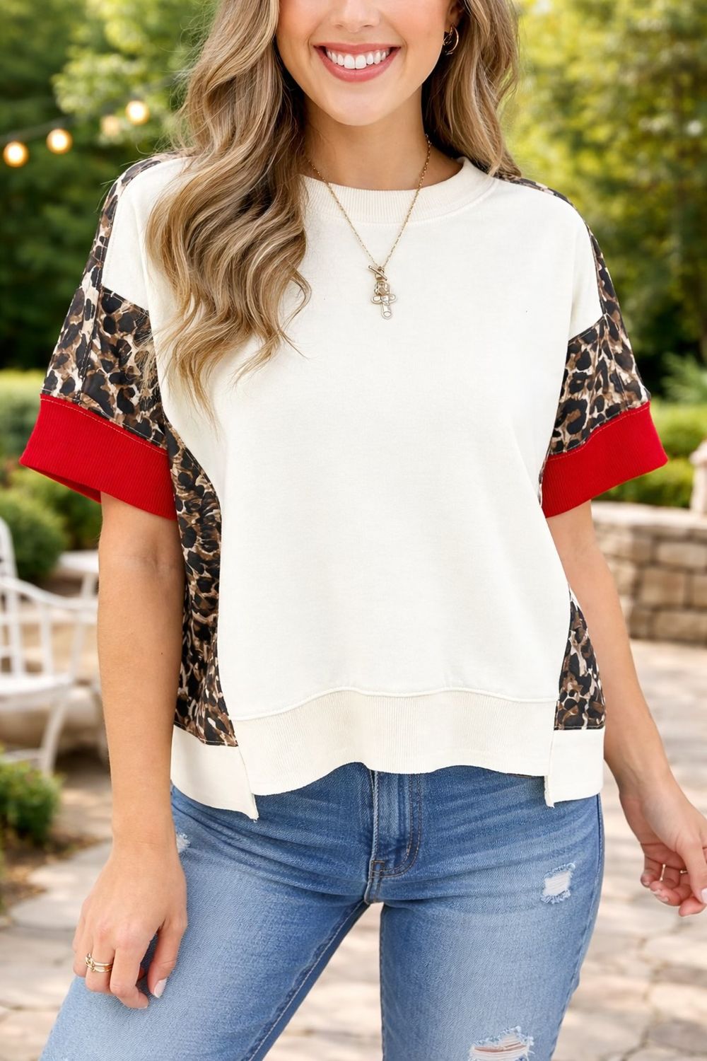 Beige Leopard Patchwork Top