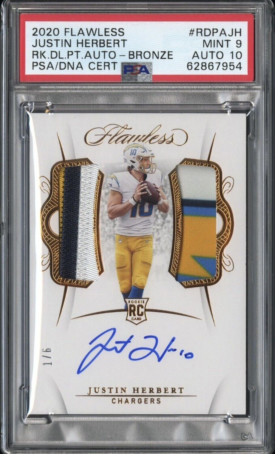 2020 Flawless Justin Herbert Bronze RPA 1/6 PSA9