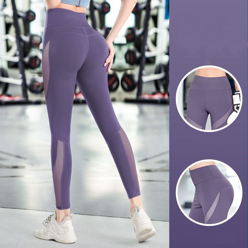 MESH STITCHING LEGGINGS POLYESTER EXERCISE SLIM LEGGINGS