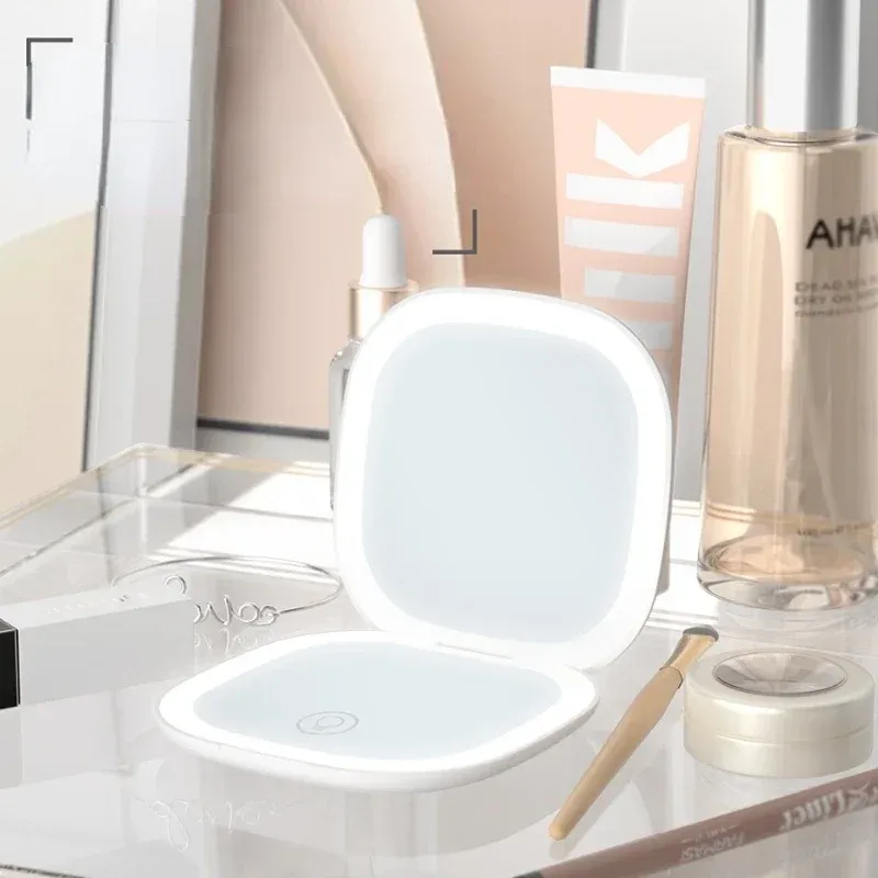 LED LIGHTED VANITY TRAVEL MAKEUP FOLDABLE COMPACT USB CHARGING MIRROR