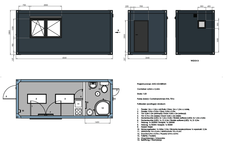 Wohncontainer 6,00 x 3,00 m mit Küchenzeile, Toilette und Dusche – Die Container