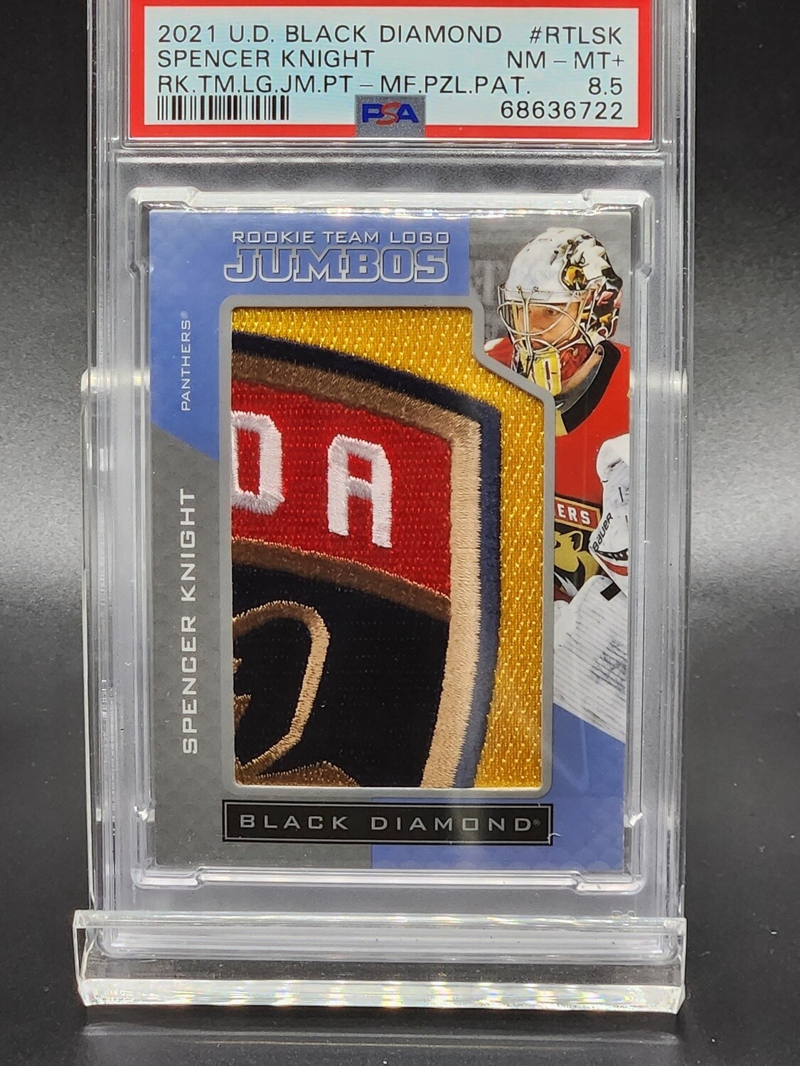 2021 UD Black Diamond Spencer Knight Rookie Jumbo Patch PSA 8.5