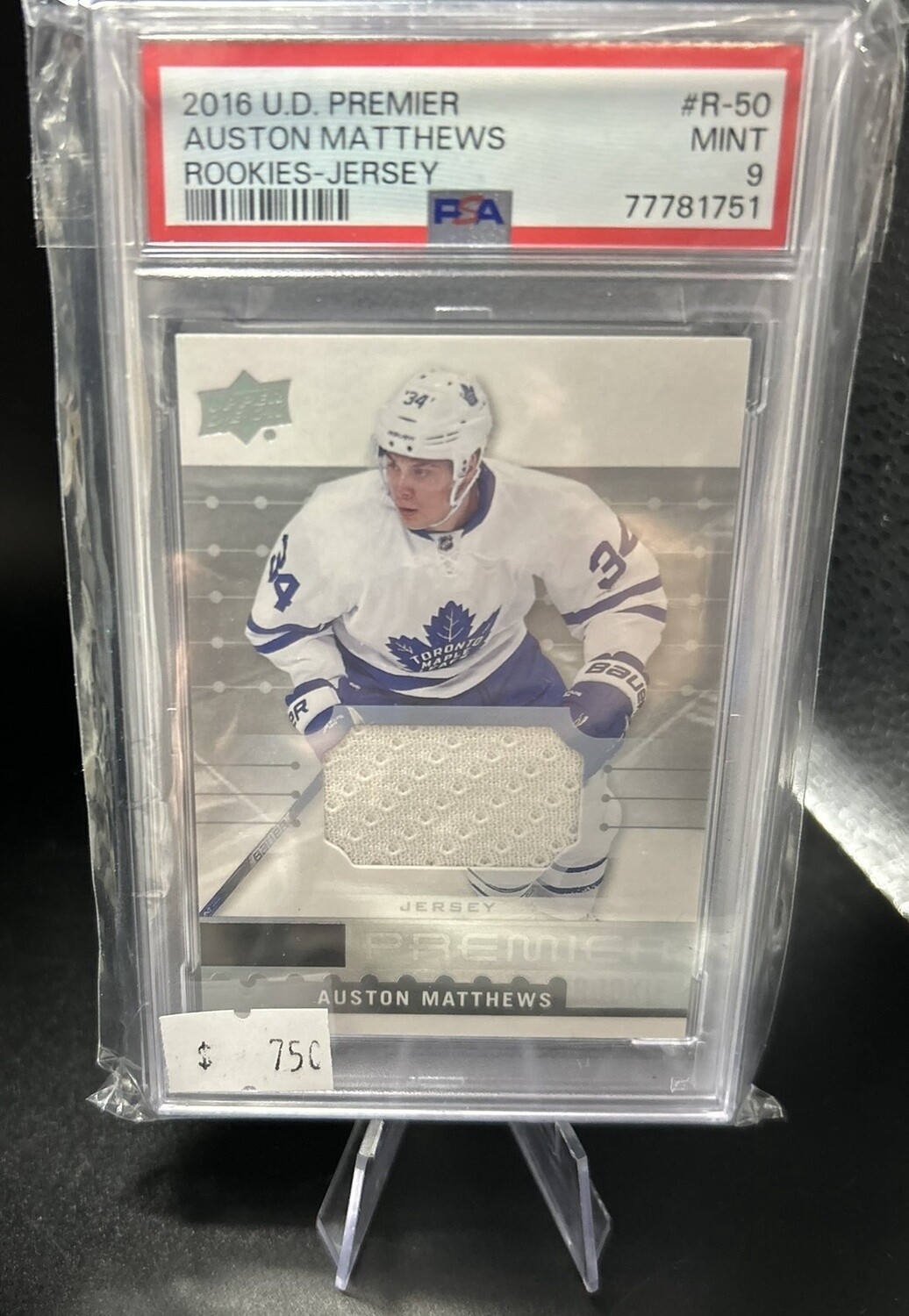 Auston Matthews Premier Rookie Jersey Patch PSA 9 Card