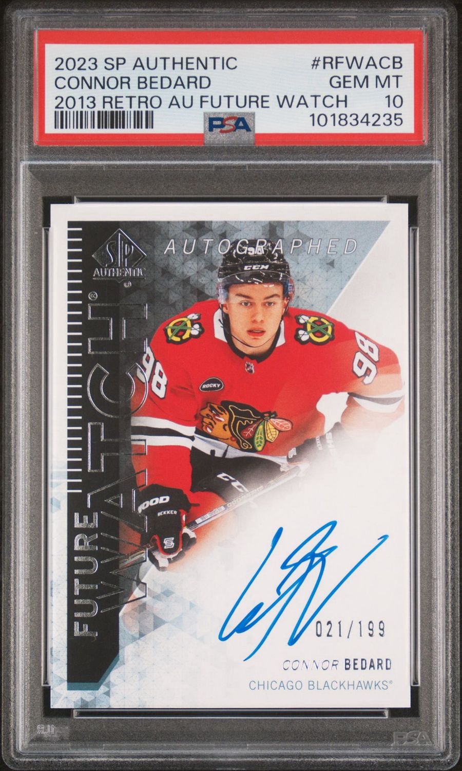 2023-24 sp authentic Connor Bedard 2013 retro Au Future watch Auto Psa 10