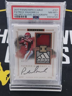 2017 Panini Impeccable Patrick Mahomes Helmet/Glove-Autographs /15 PSA 8.5 Pop 2
