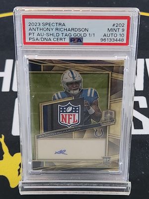 2023 Spectra Anthony Richardson PT AU Shield Tag Gold 1/1 PSA 9 AUTO 10