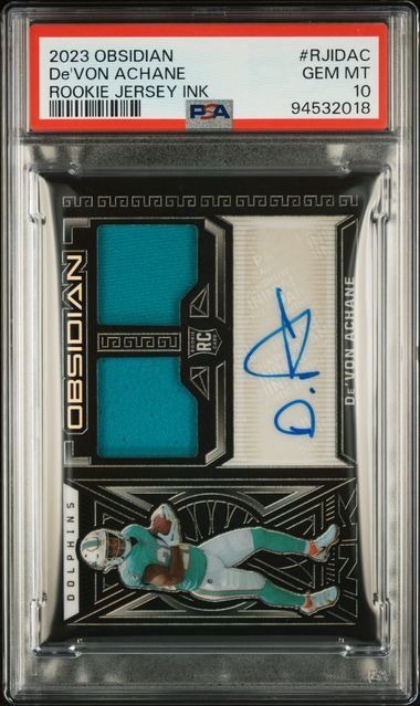 2023 Panini Obsidian De&#39;Von Achane Rookie Jersey Ink /199 PSA 10