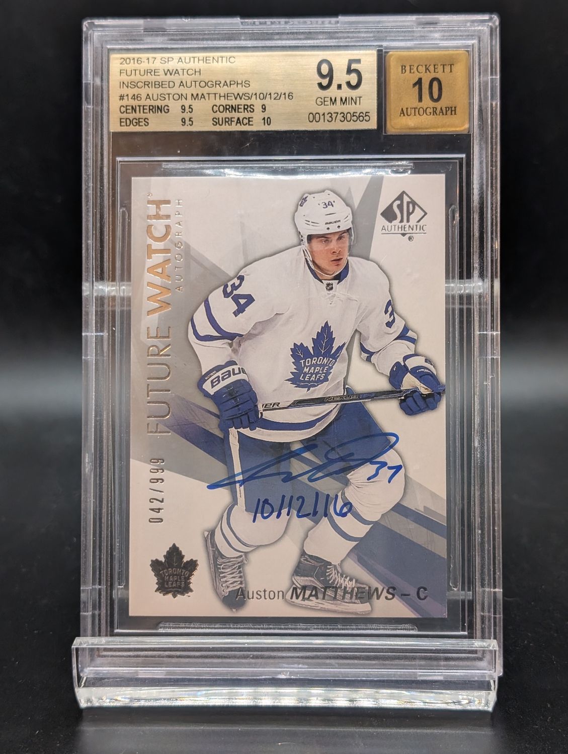 2016-17 Sp Authentic Auston Matthews Future watch auto Inscribed BGS 9.5