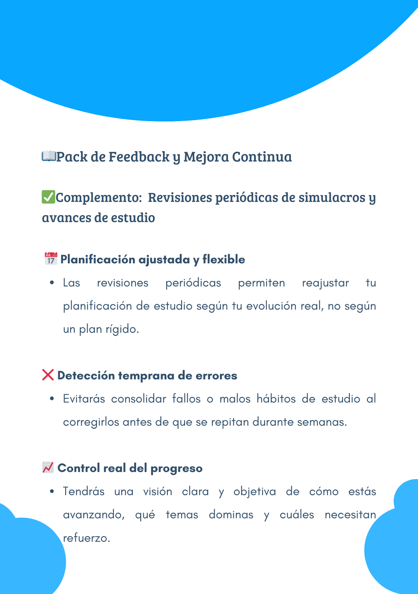 Revisiones periódicas de simulacros y avances de estudio