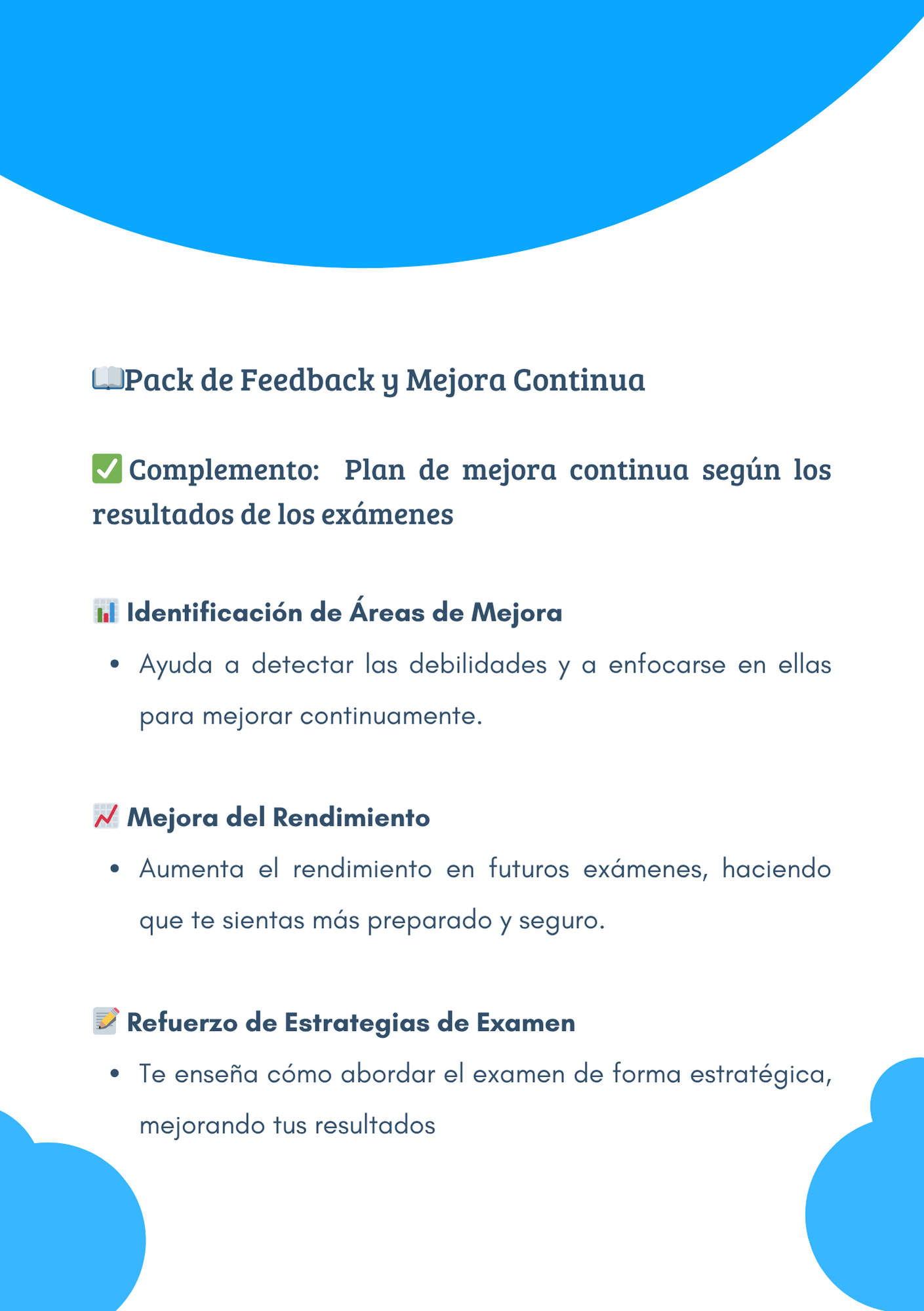 Plan de mejora contiua según los resultados de los exámenes