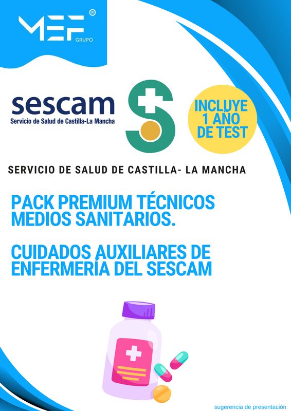 Pack PREMIUM Técnicos Medios Sanitarios. Cuidados Auxiliares de Enfermería del SESCAM + 1 AÑO de test gratis.
