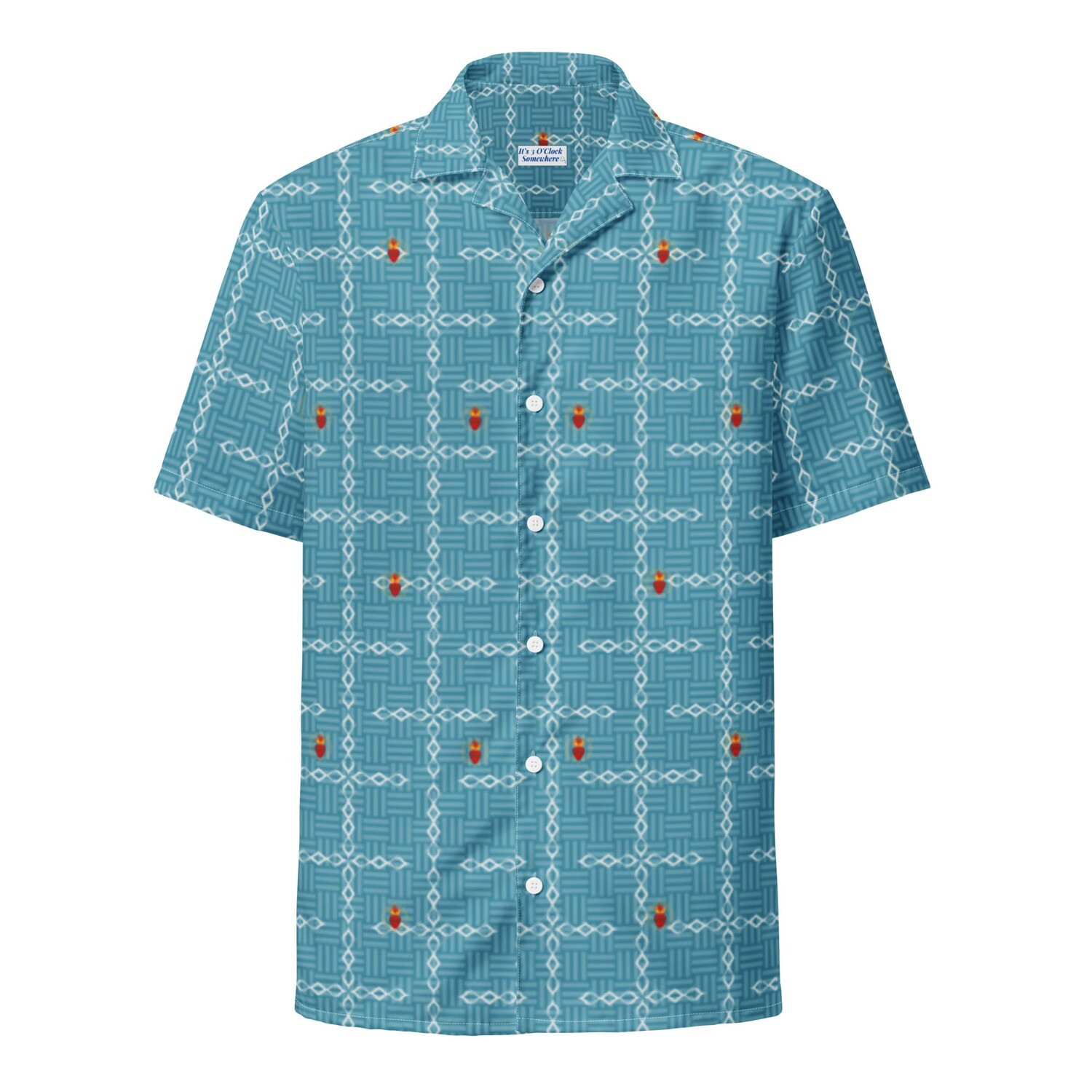 Button Up Shirt - Sacred Heart - Tiny - Blue Tribal Cross