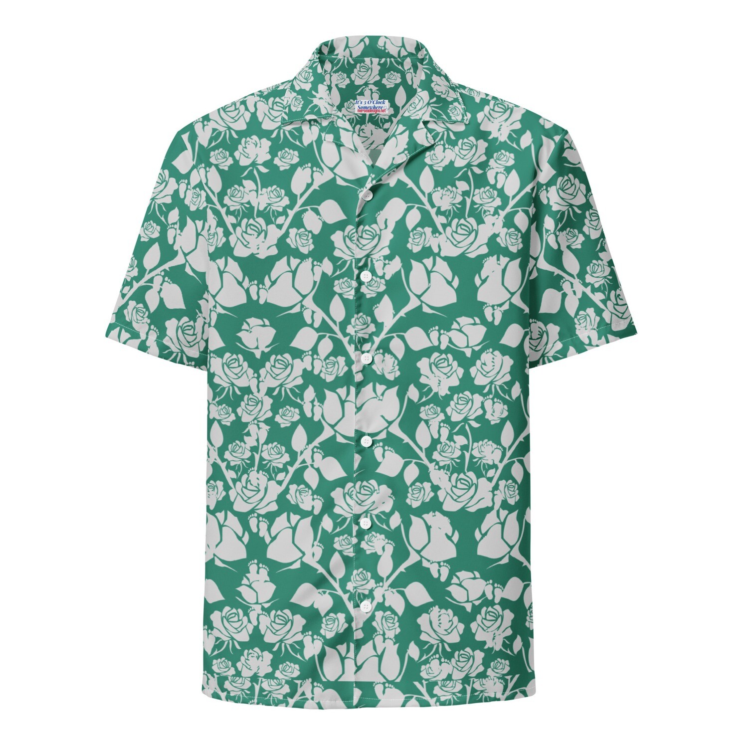 Button Up Shirt - Pro-Life Roses and &quot;Precious Feet&quot; Green