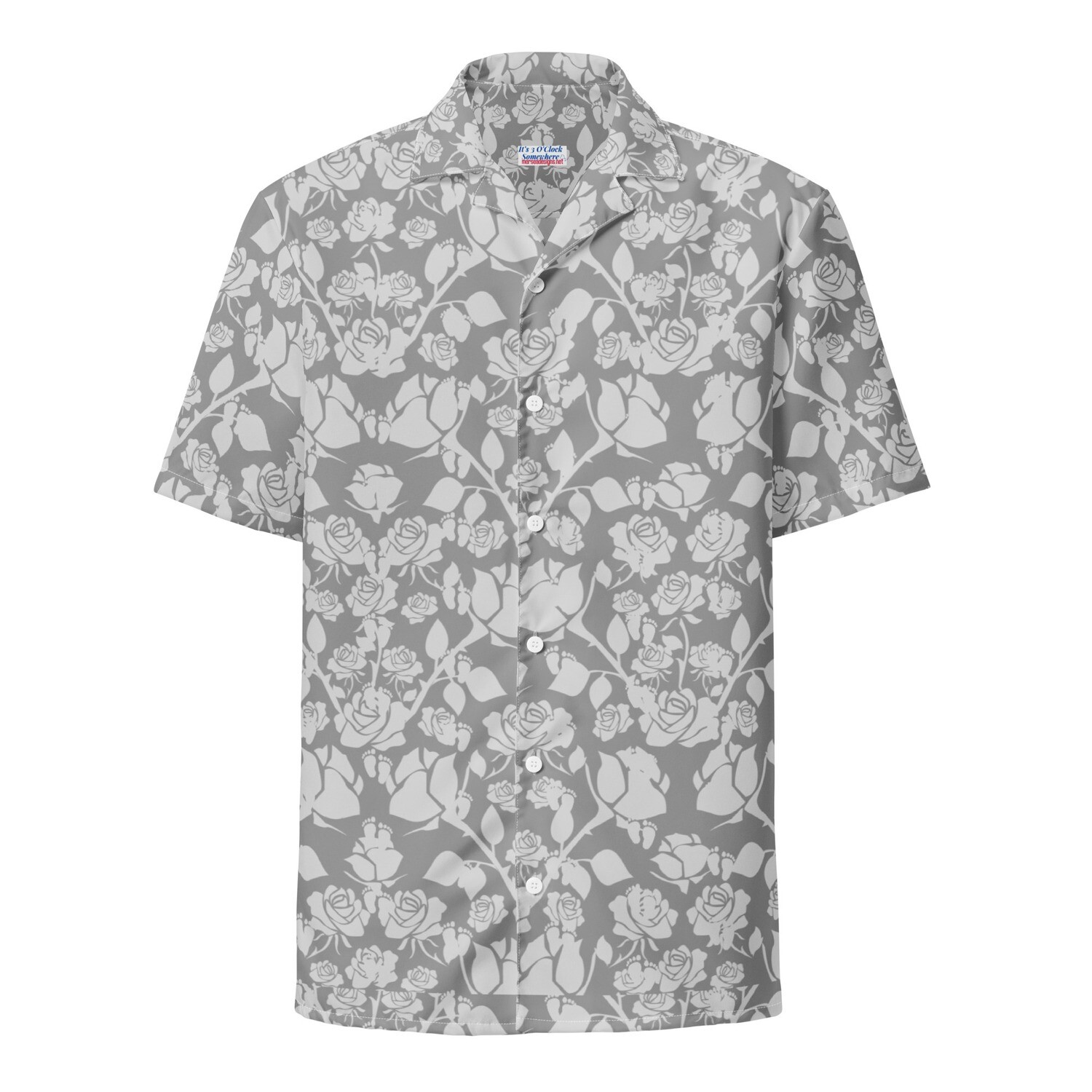 Button Up Shirt - Pro Life Roses and &quot;Precious Feet&quot; Gray