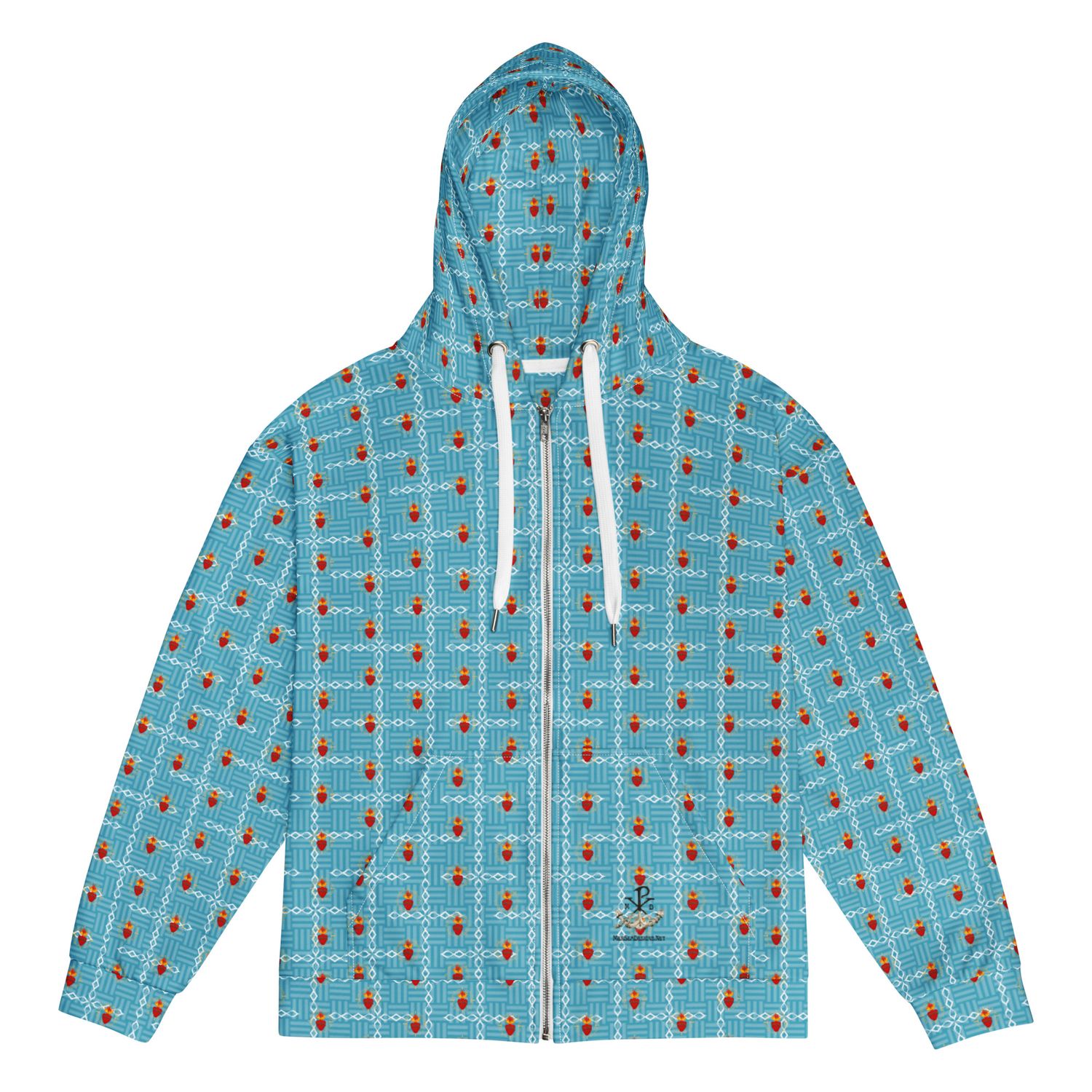 Hoodie - Zip Up - Sacred Heart - Tiny - Tribal Cross - Blue