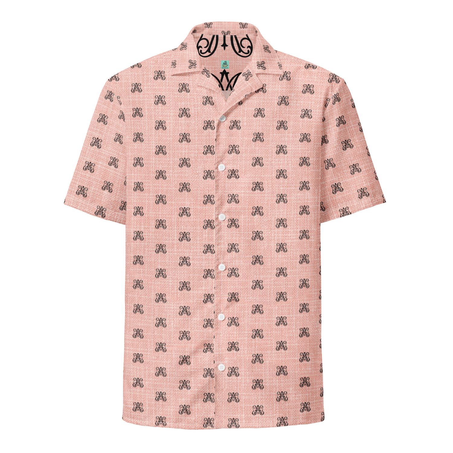 Button Up Shirt - Ave Maria Monogram - Red Linen
