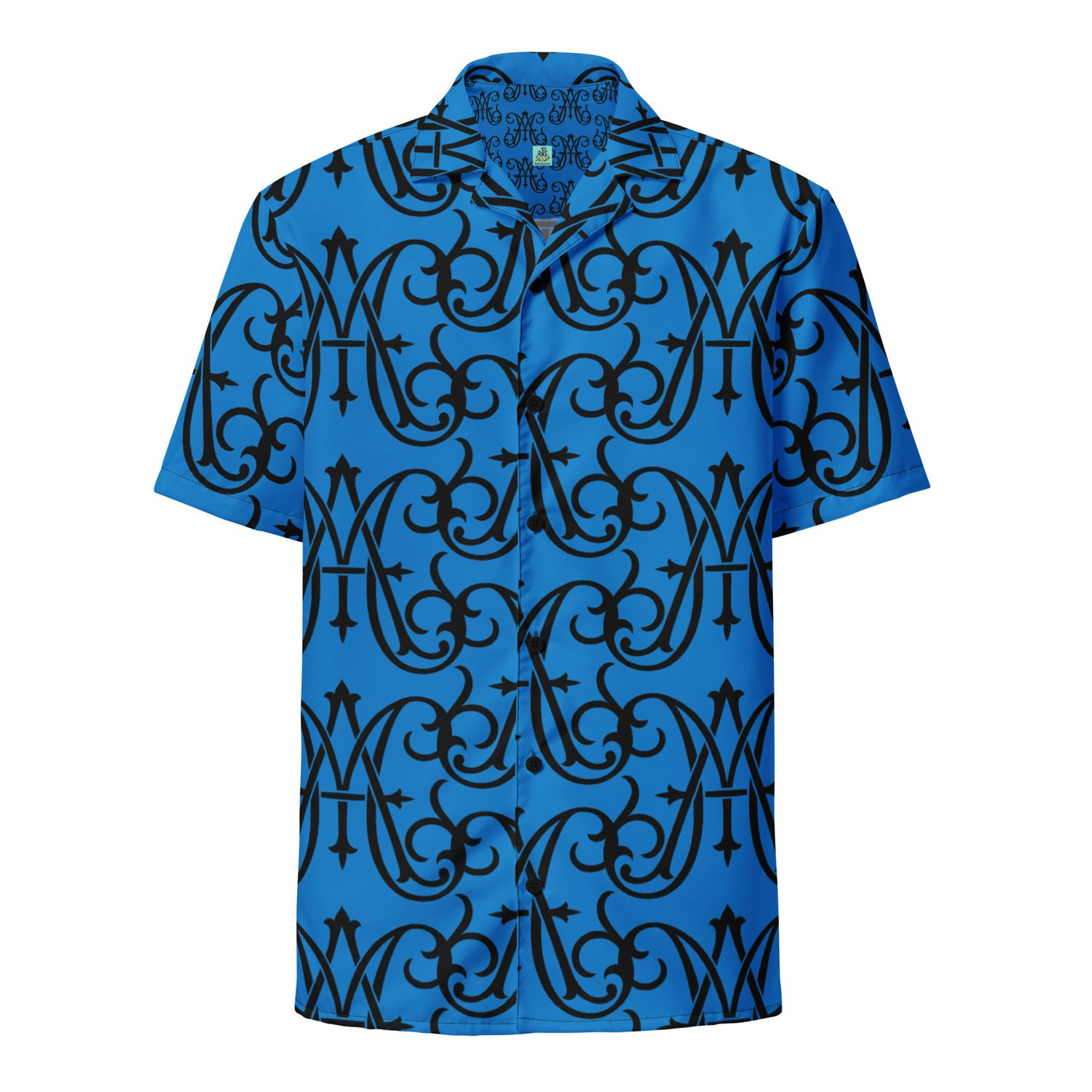 Button Up Shirt - Ave Maria Large Monogram - Blue