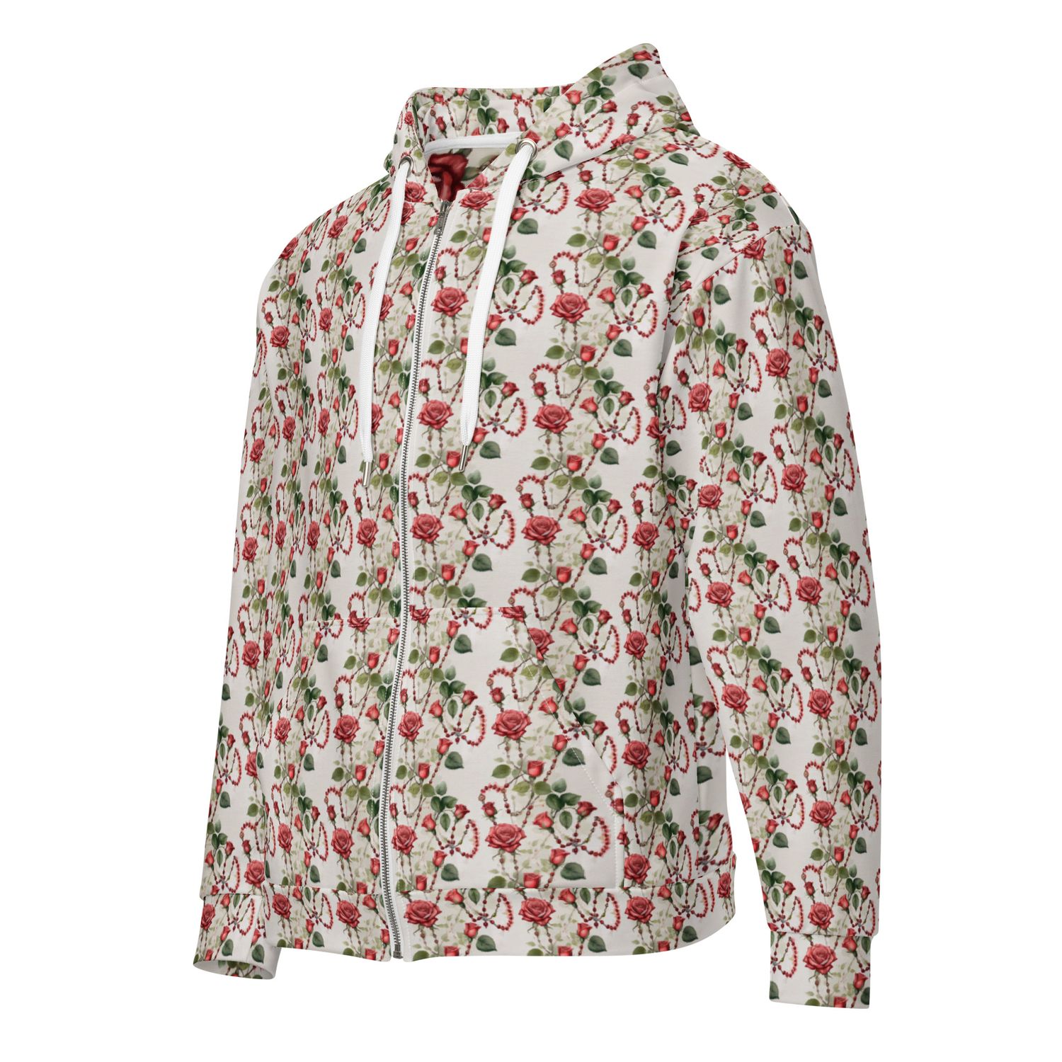 Hoodie - Zip Up - All Over Rosary - Light Print