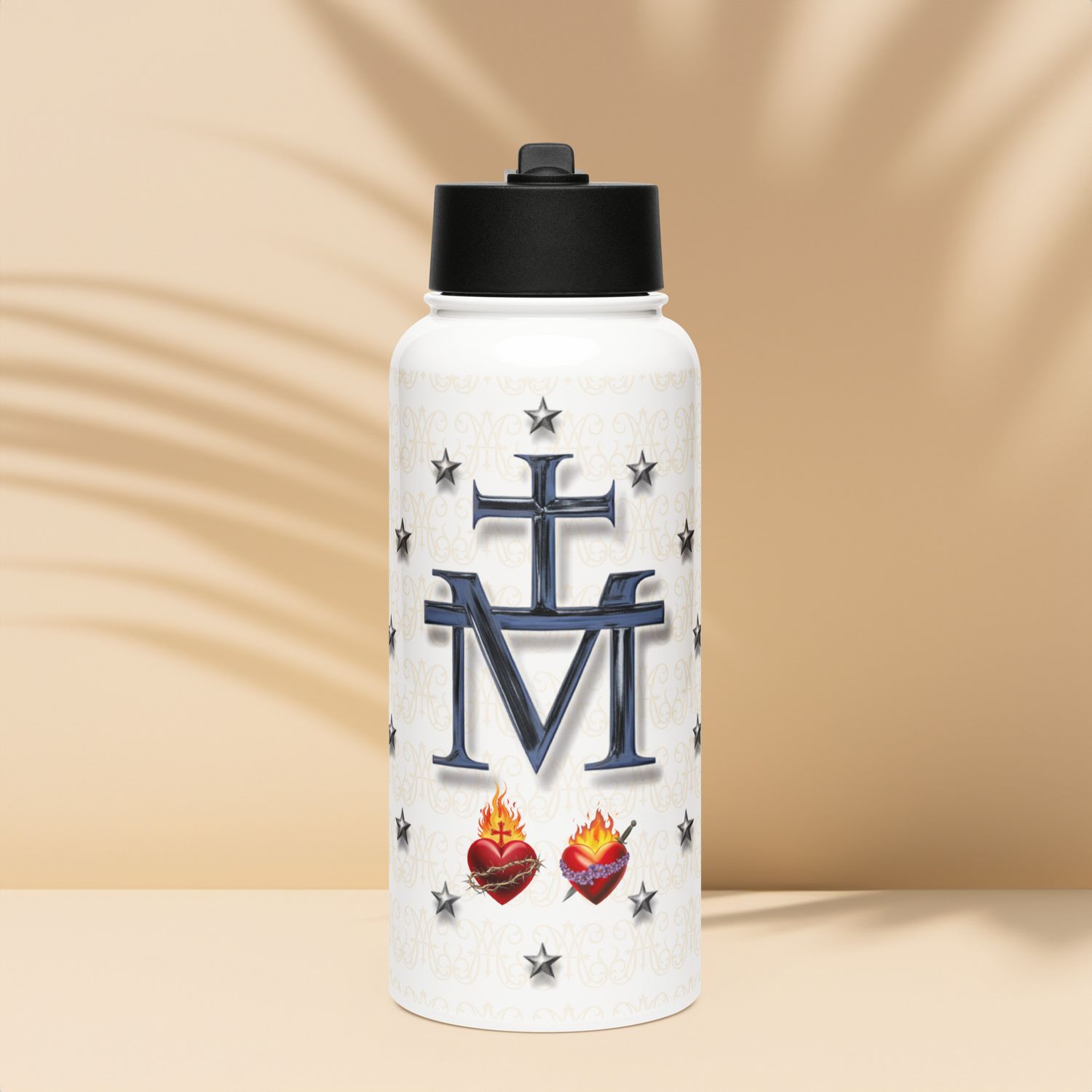 Stainless steel water bottle with a straw lid - Miraculous Medal