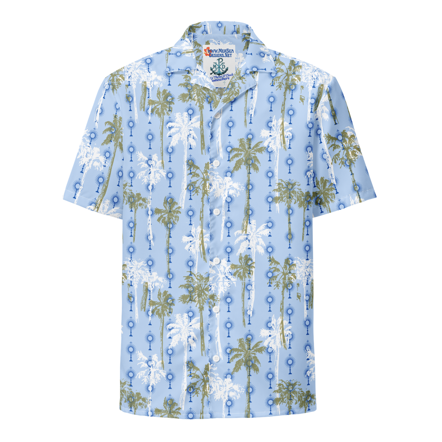 Button Up Shirt - Adoration Palms - Dusty Blue
