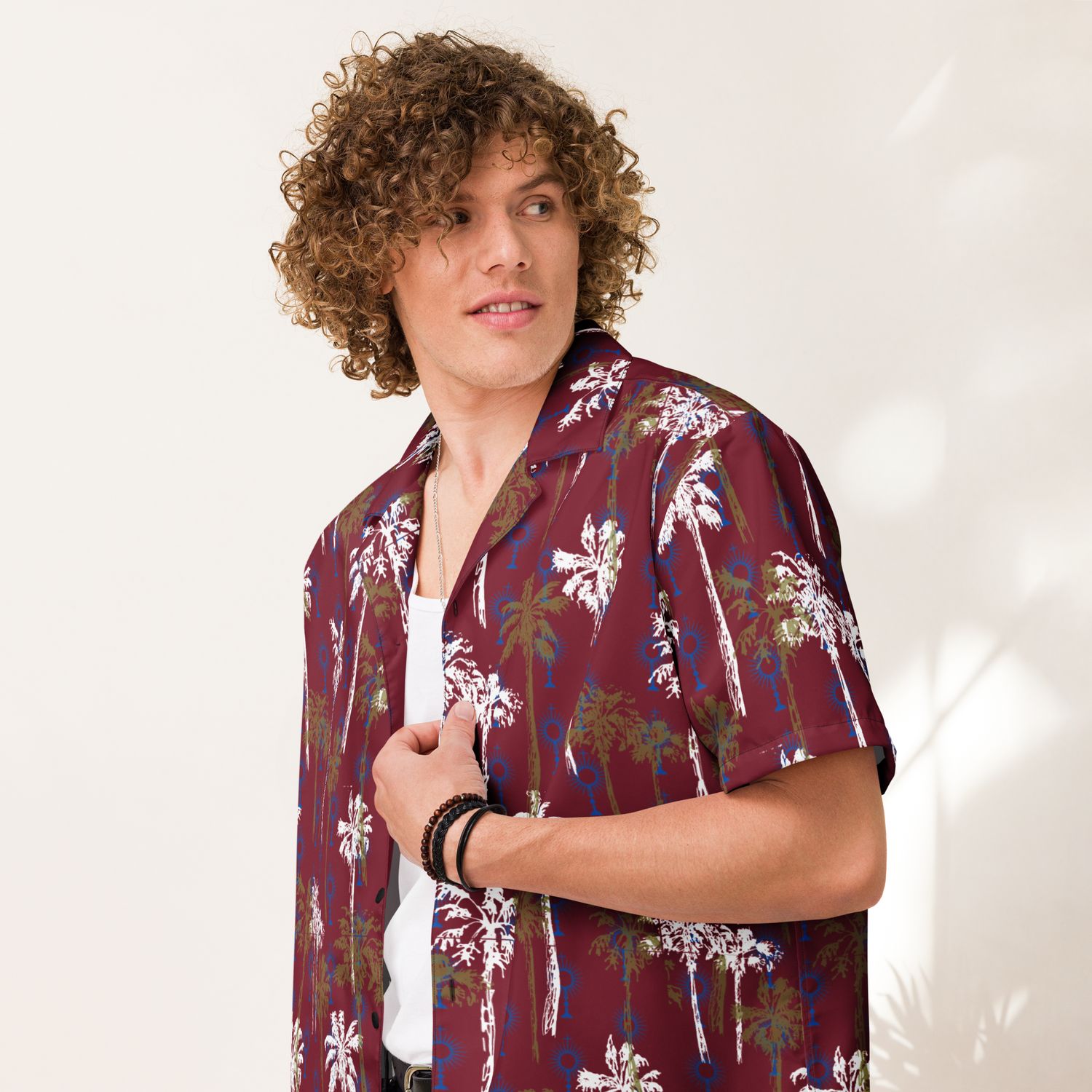 Button Up Shirt - Adoration Palms - Burgundy