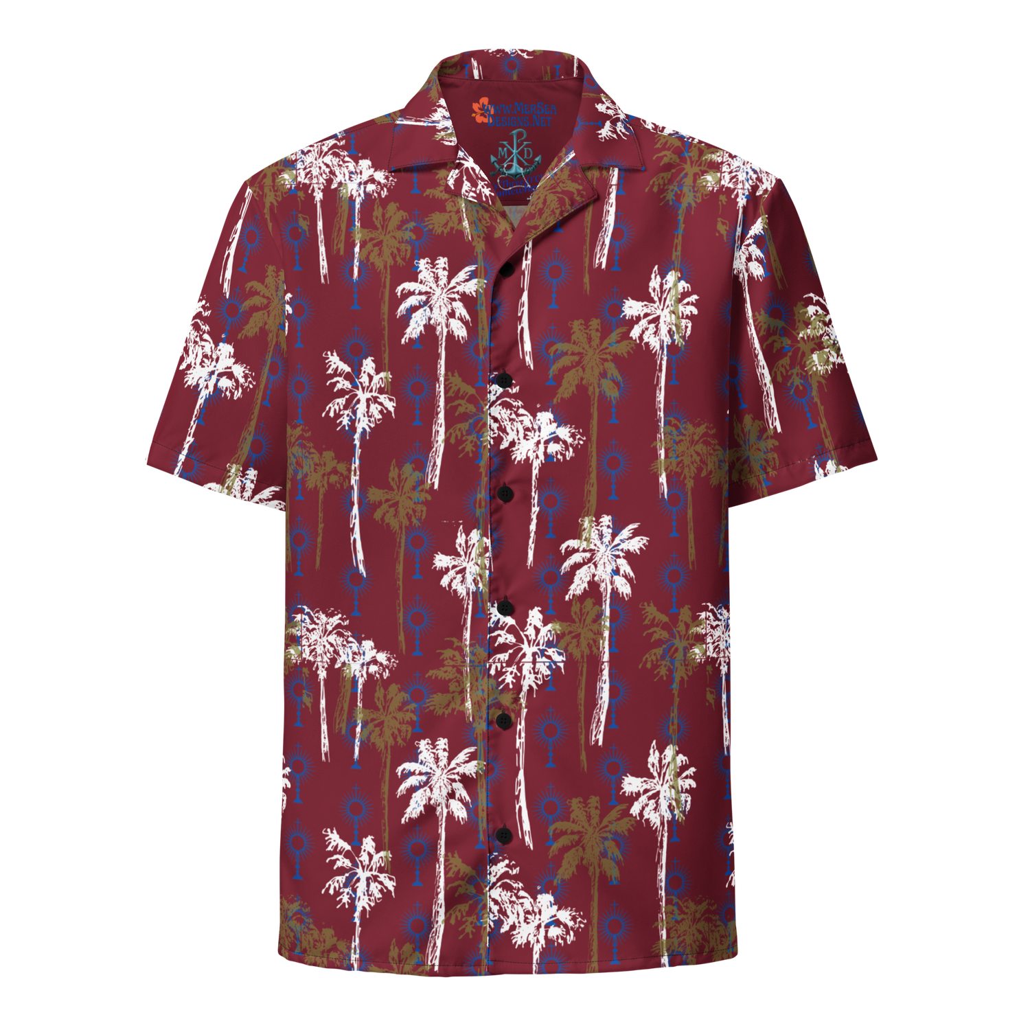 Button Up Shirt - Adoration Palms - Burgundy