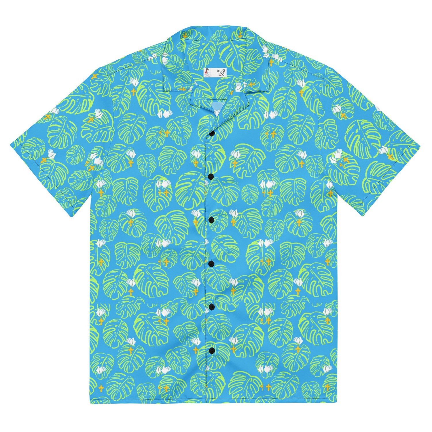 Button Up Shirt - Prayer Icon - Lime Green &amp; Blue